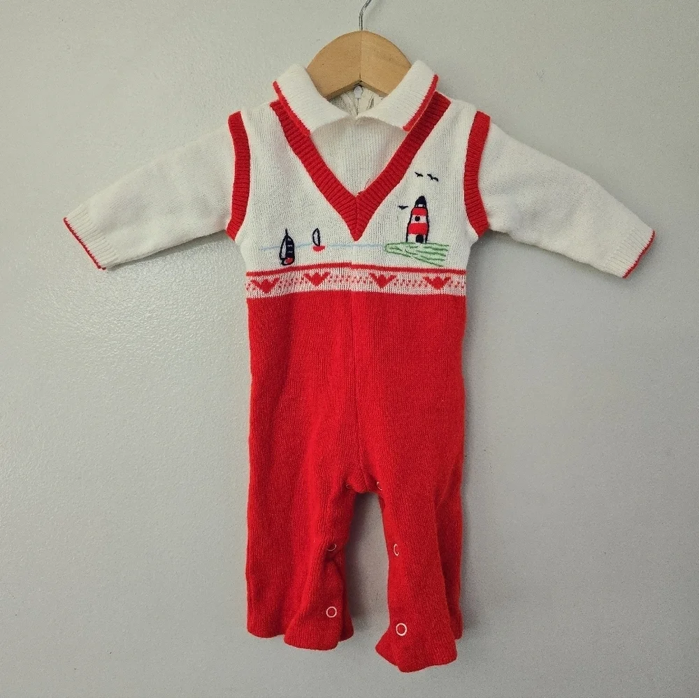 Vintage 1970-80 A Little Angel Original One Piece Nautical Lighthouse Boats 6-9m